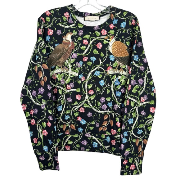 GUCCI Birds Of Prey Print Cotton Sweatshirt Size XS Black